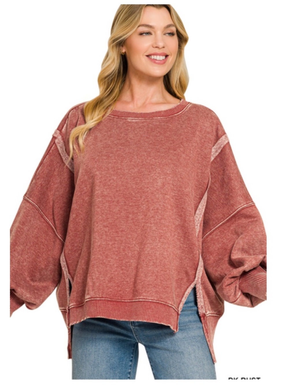 355 Zenana PLUS dark rust acid WASHED
BATWING SLEEVE
FLEECE SWEATSHIRT